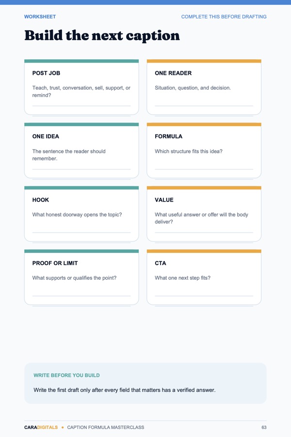 Build the next caption worksheet