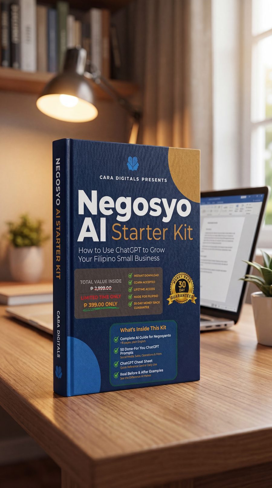 Negosyo AI Starter Kit on desk with laptop