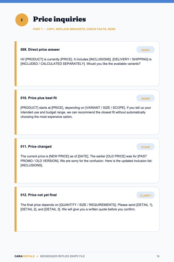 Price inquiry replies