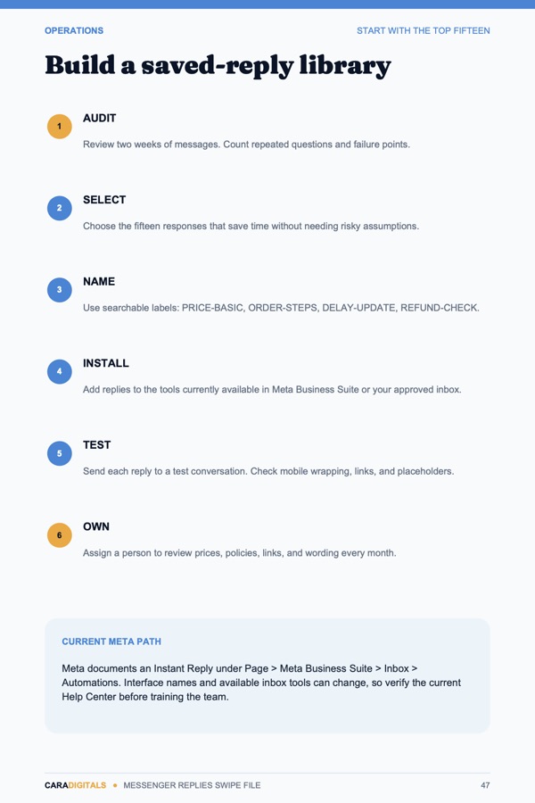 Saved reply setup