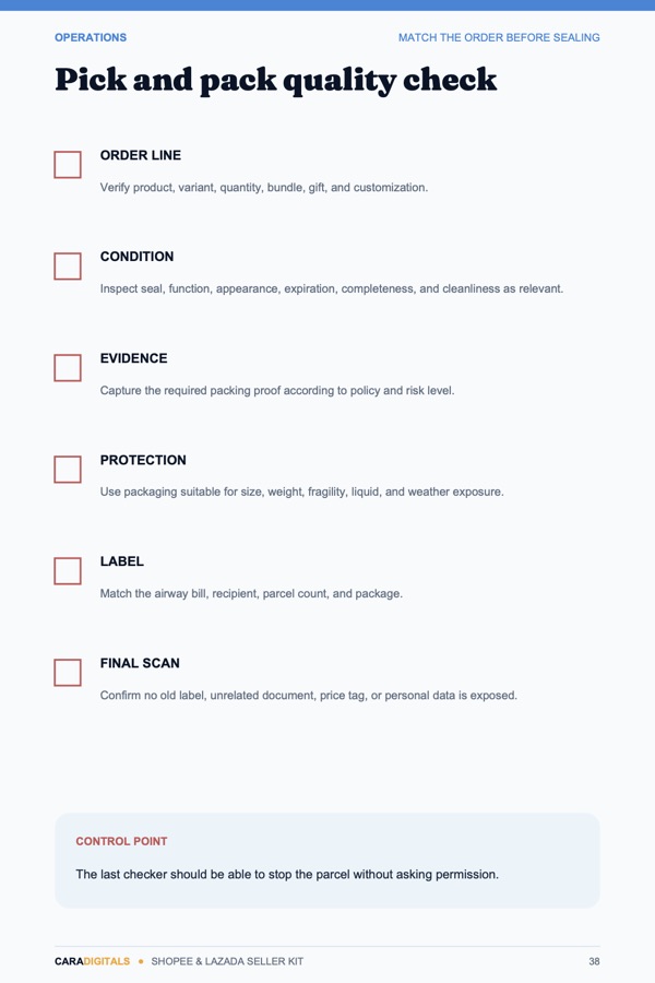 Pick and pack quality check