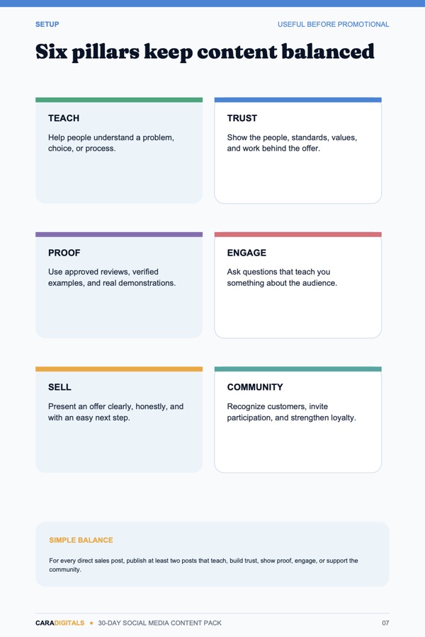 Six content pillars